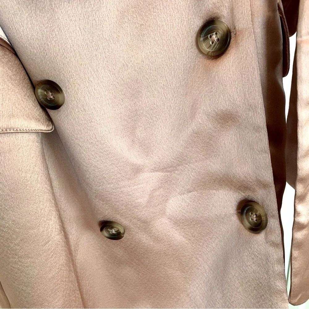 🌙 VS Beige Satin Double-Breasted Jacket Trench Coat Lingerie Robe Style Dress